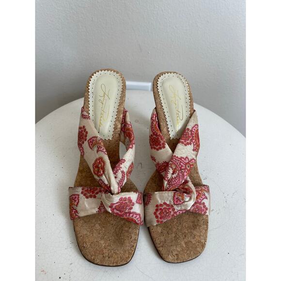 Y2K Paisley Satin Heels with Cork Bottom - Picture 4 of 10